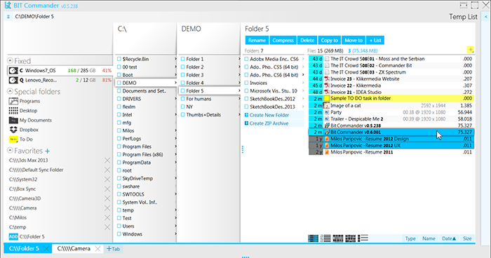 Miller Columns folder structure